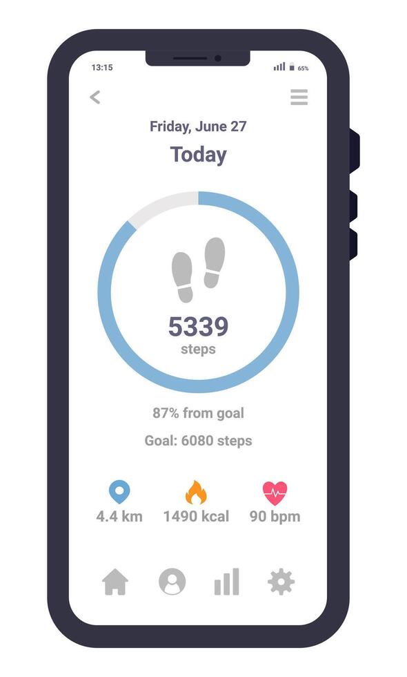 Mobile Health Tracker App Interface with Steps and Calories vector