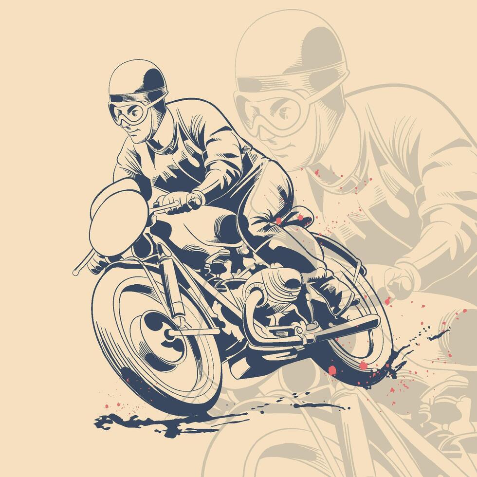 Vintage Motorcycle Racing Illustration Retro Biker Art vector