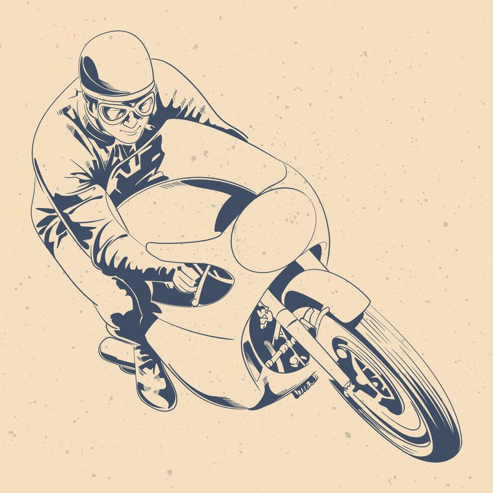 Vintage Full-Fairing Motorcycle Racer Illustration Retro Racing Art vector