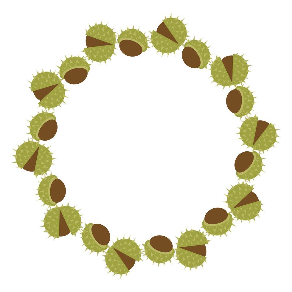 Autumn harvest flat frame with chestnuts for fall designs. Hand drawn illustration for banners, cards, social media vector