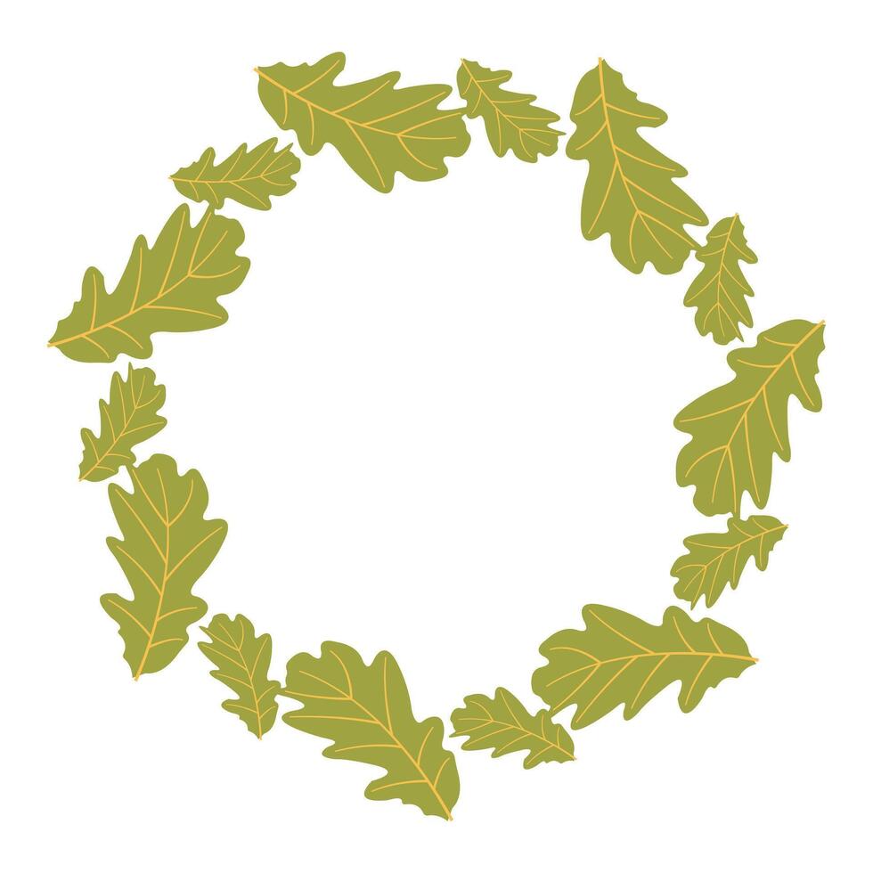 Autumn nature flat frame with big and small green leaves for seasonal projects. Hand drawn illustration for banners, cards, social media vector