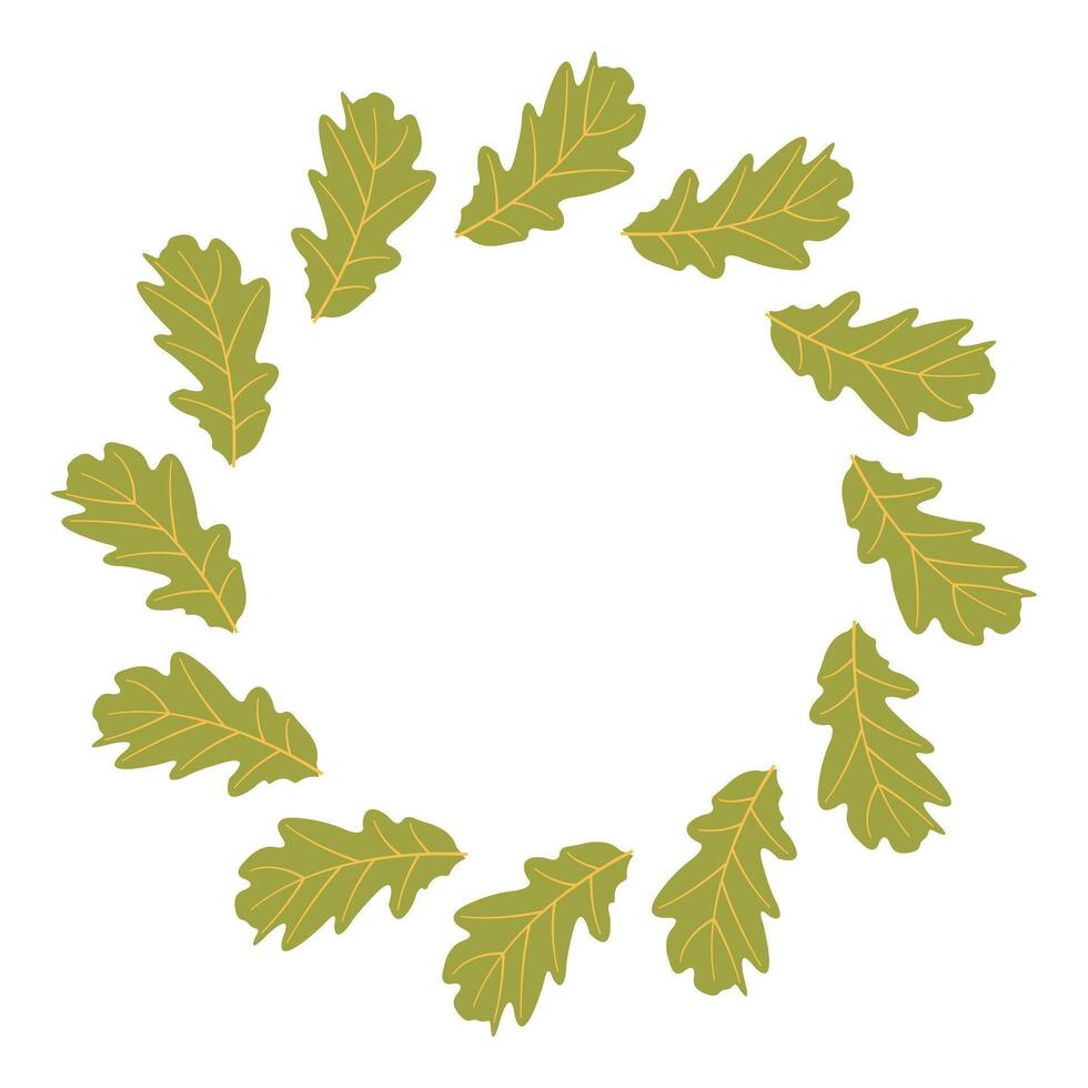 Fall nature flat round frame with green leaves for design projects. Hand drawn illustration for banners, cards, social media vector
