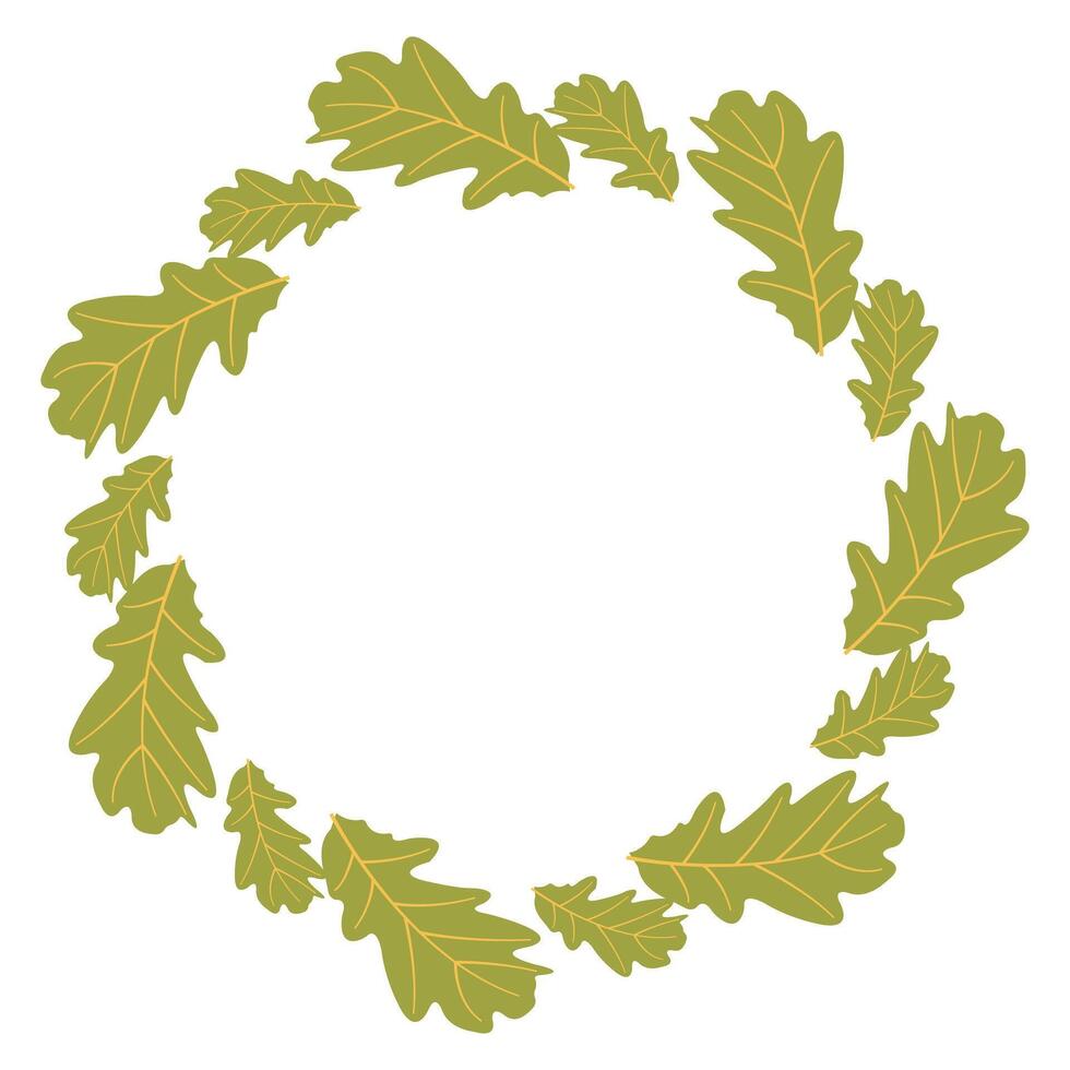 Fall season flat frame with big and small green leaves in modern style. Hand drawn set for banners, cards, social media vector