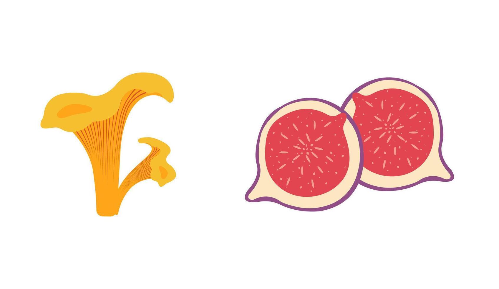 Fall season flat Icons mushrooms, fig in modern style vector