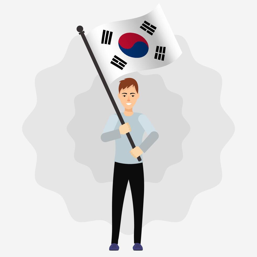 Happy Man Holding South Korea Flag vector