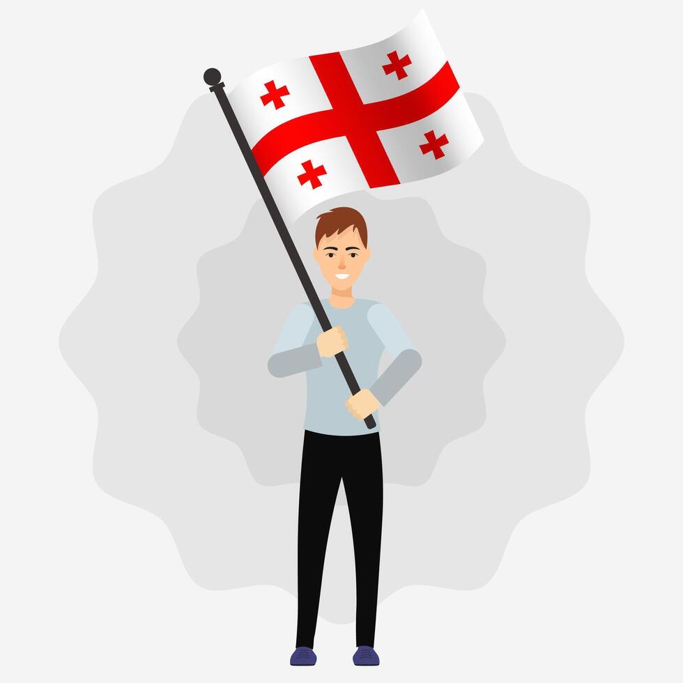 Happy Man Holding Georgia Flag vector