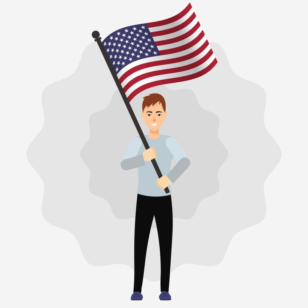 Happy Man Holding USA Flag vector