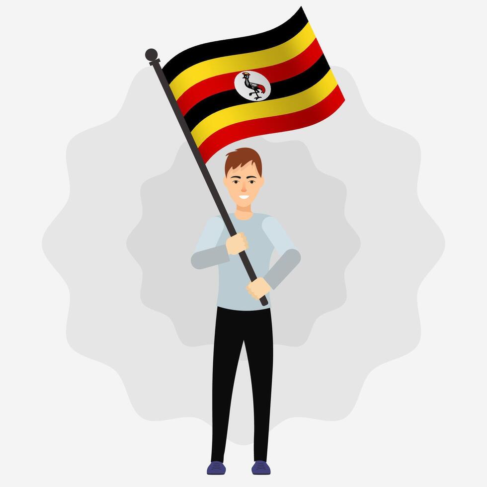 Happy Man Holding Uganda Flag vector