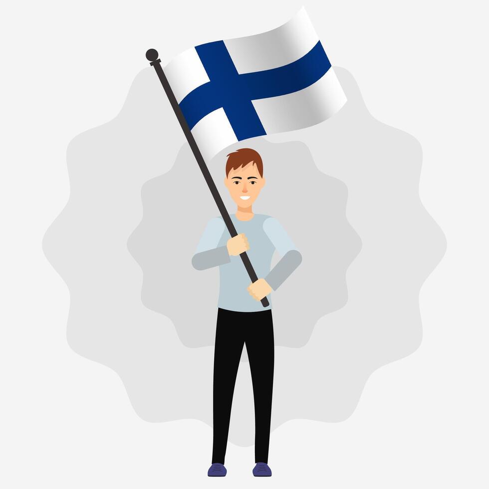 Happy Man Holding Finland Flag vector