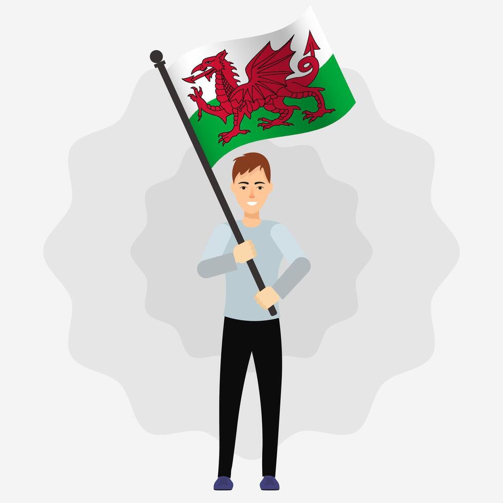 Happy Man Holding Wales Flag vector