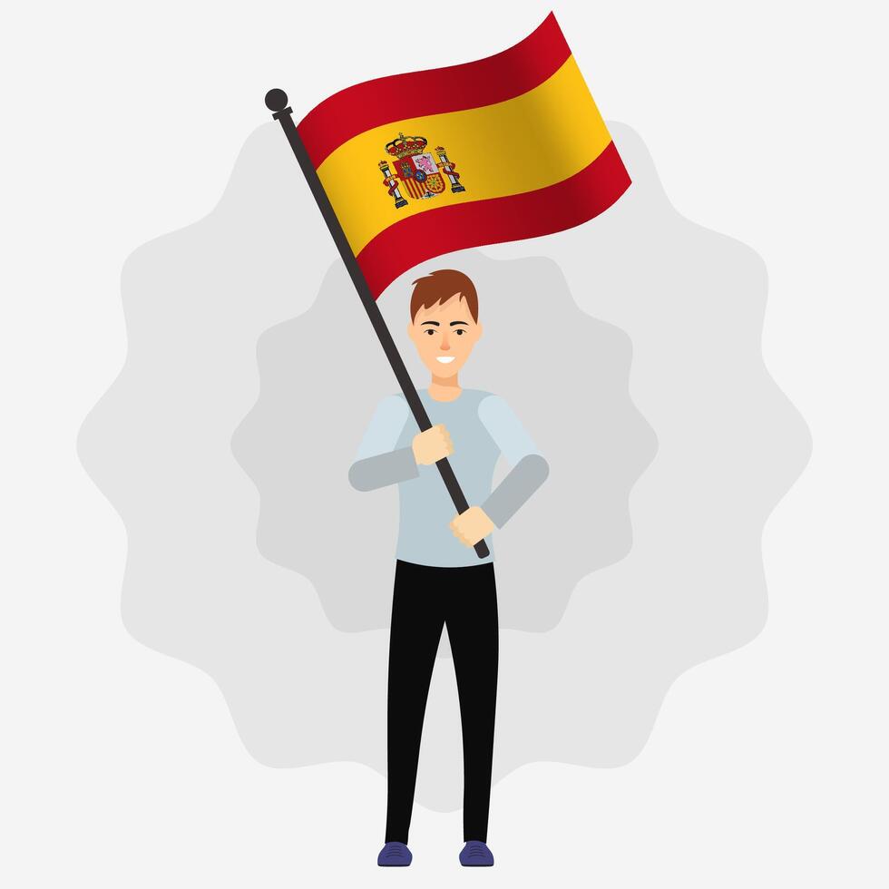 Happy Man Holding Spain Flag vector