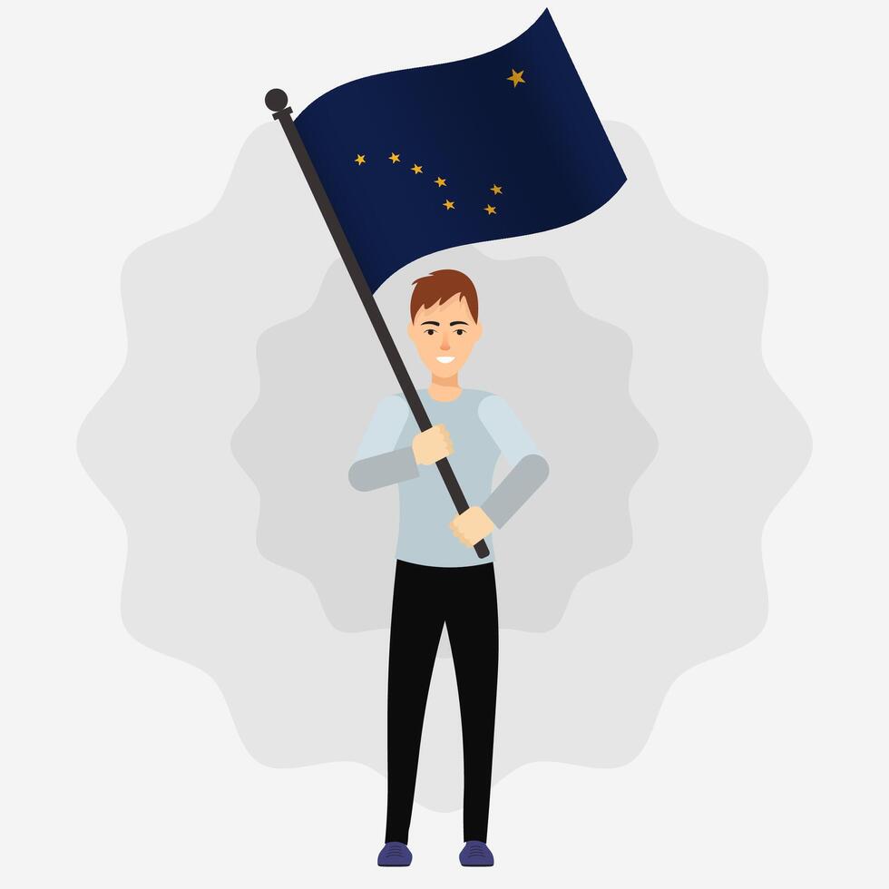 Happy Man Holding Alaska Flag vector