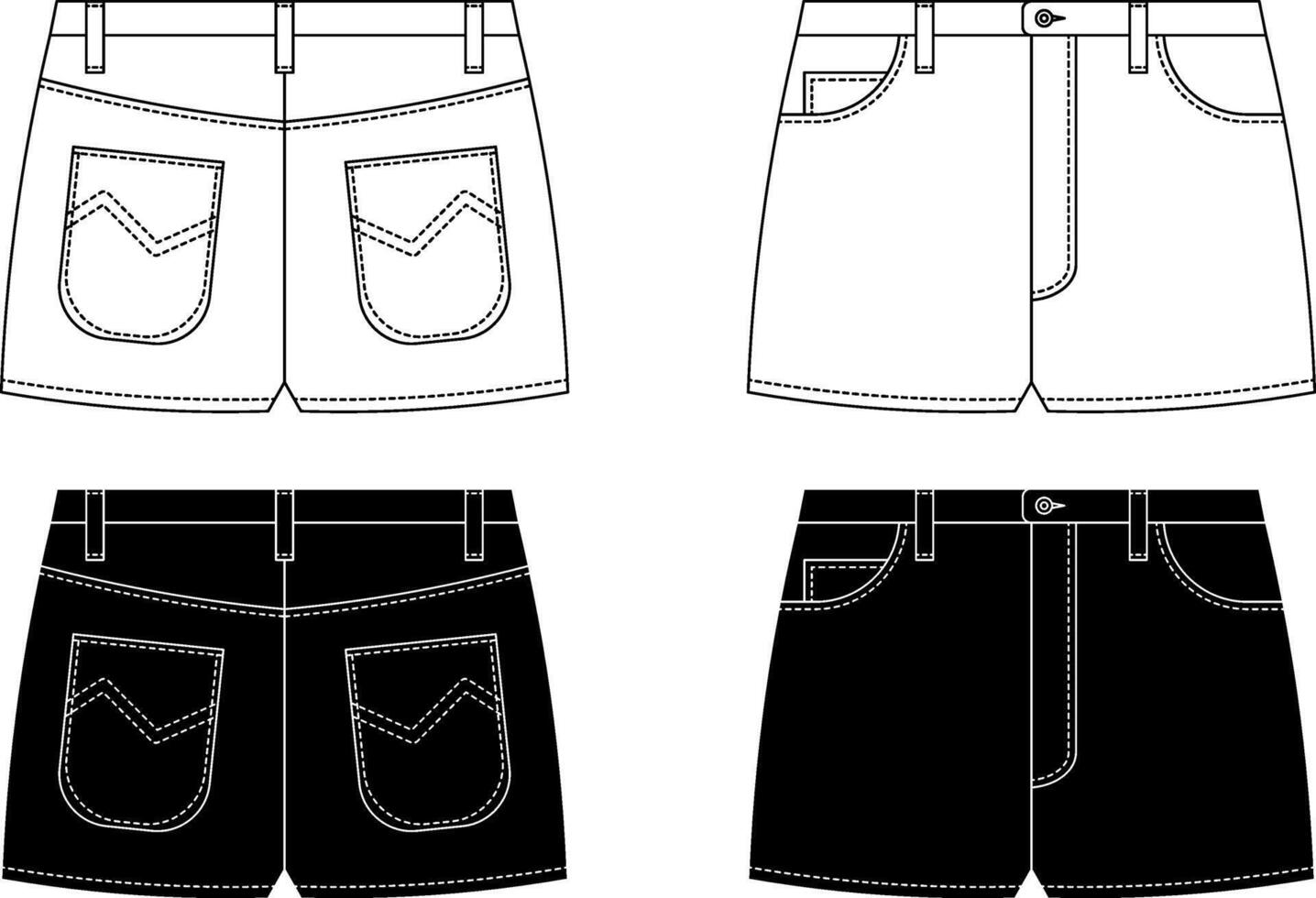 outline silhouette Hotpants or hot pants icon set vector