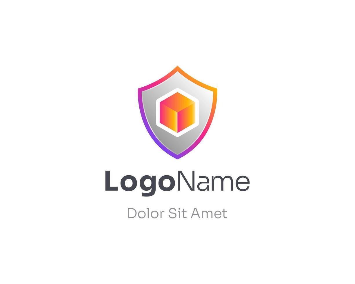 Colorful shield with box logo vector