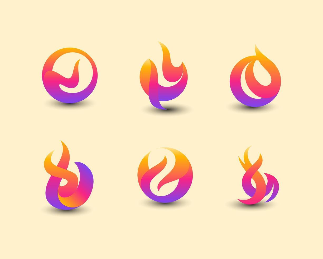Colorful flame logo designs collection vector