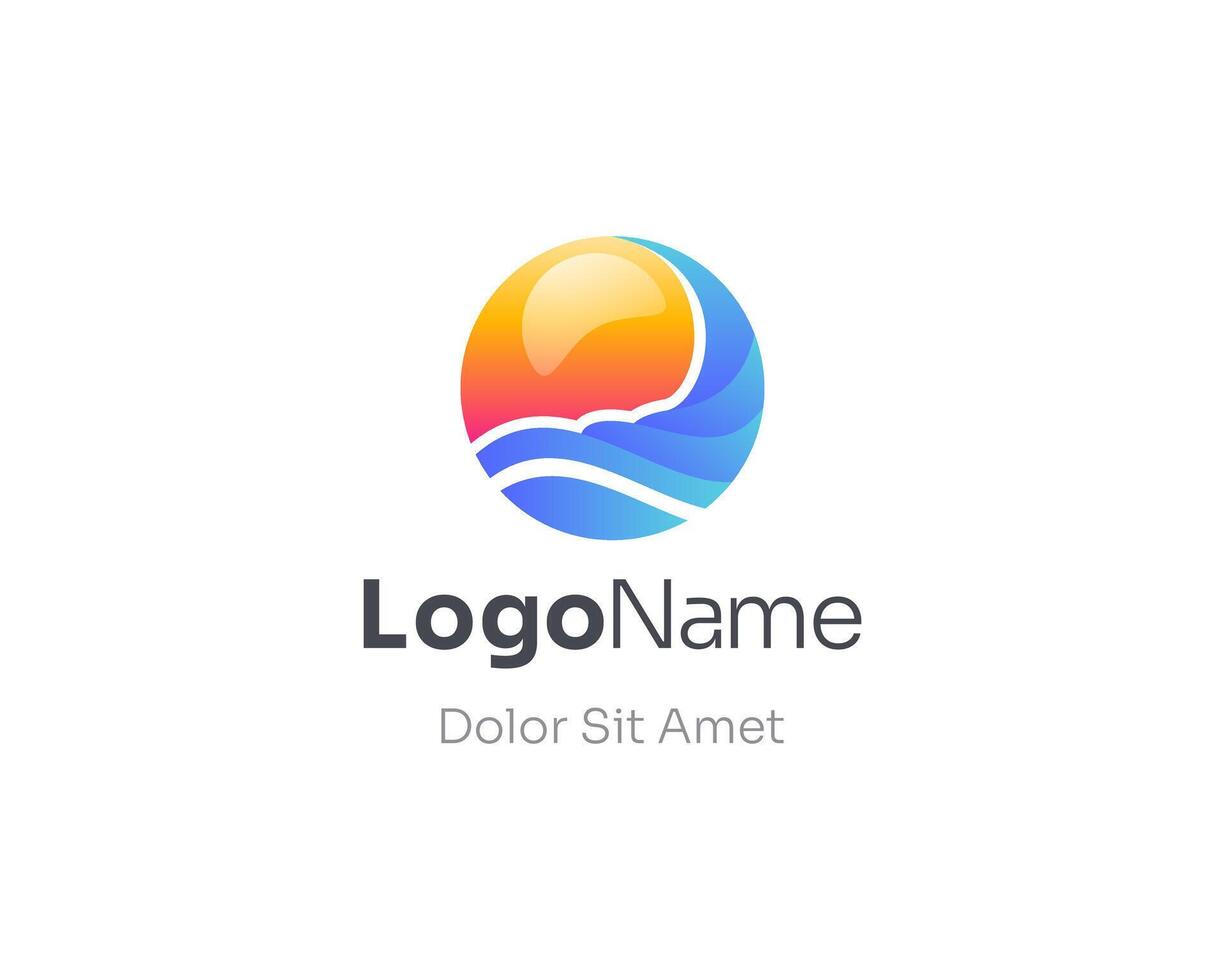 Colorful logo with beach and sun vector