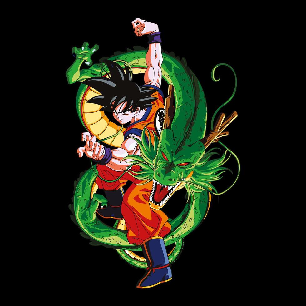 Goku, epic anime character with a dragon vector