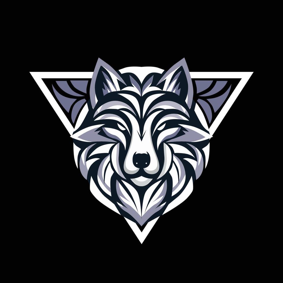 Stylized wolf logo design in black and white vector