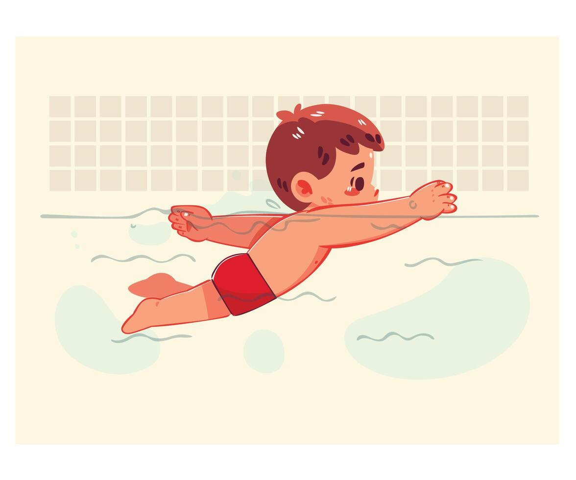 Child swimming happily in pool vector