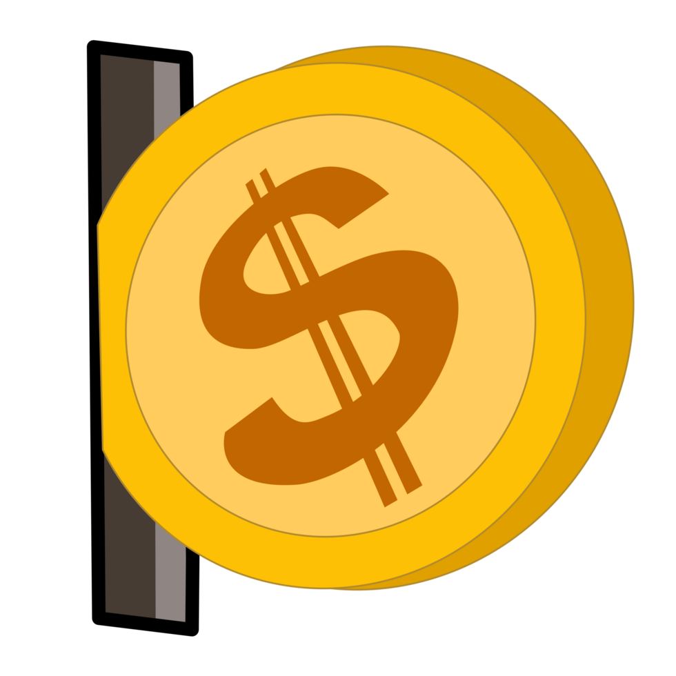 Illustration of a inserting Gold Dollar Coin to a slot. png