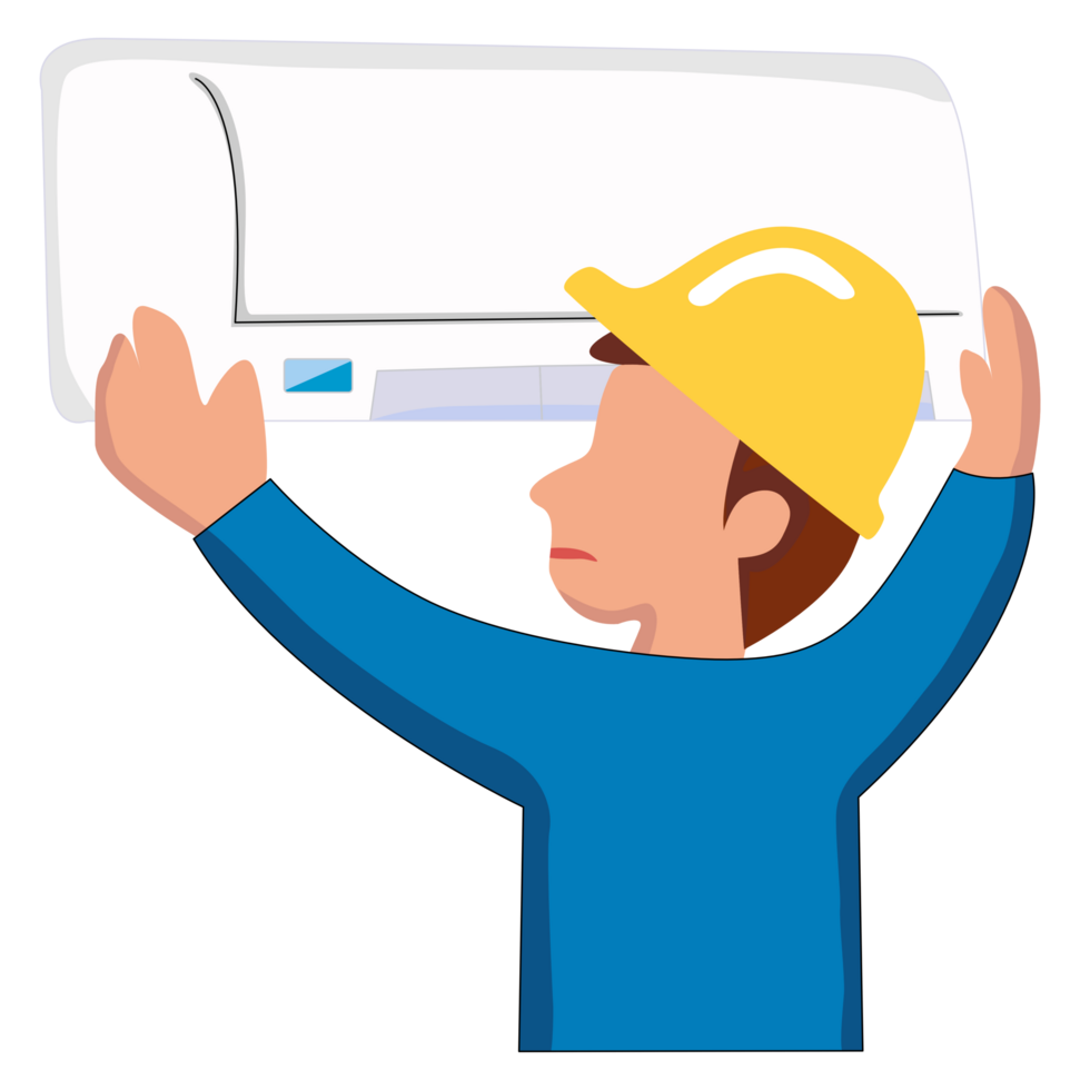 Illustration of Repairman Installing Air Conditioner png