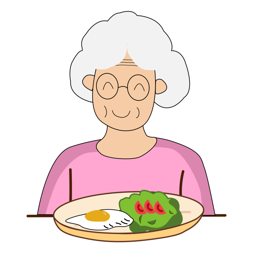 Cartoon Illustration of Grandmother with Food png