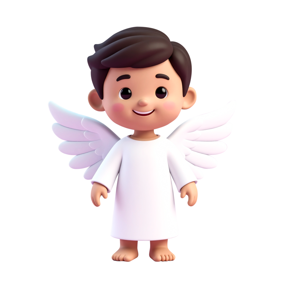 Cute angel boy character with wings on transparent background png