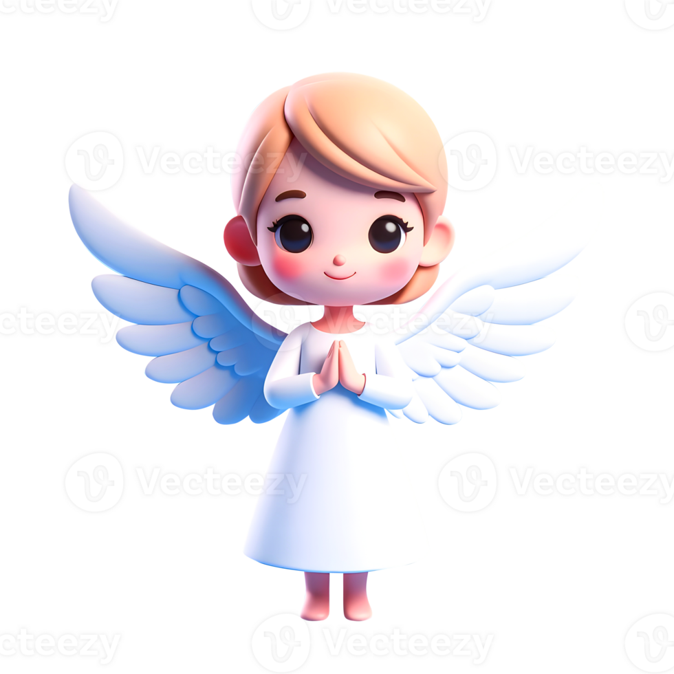 3d Angel character with wings on transparent background png