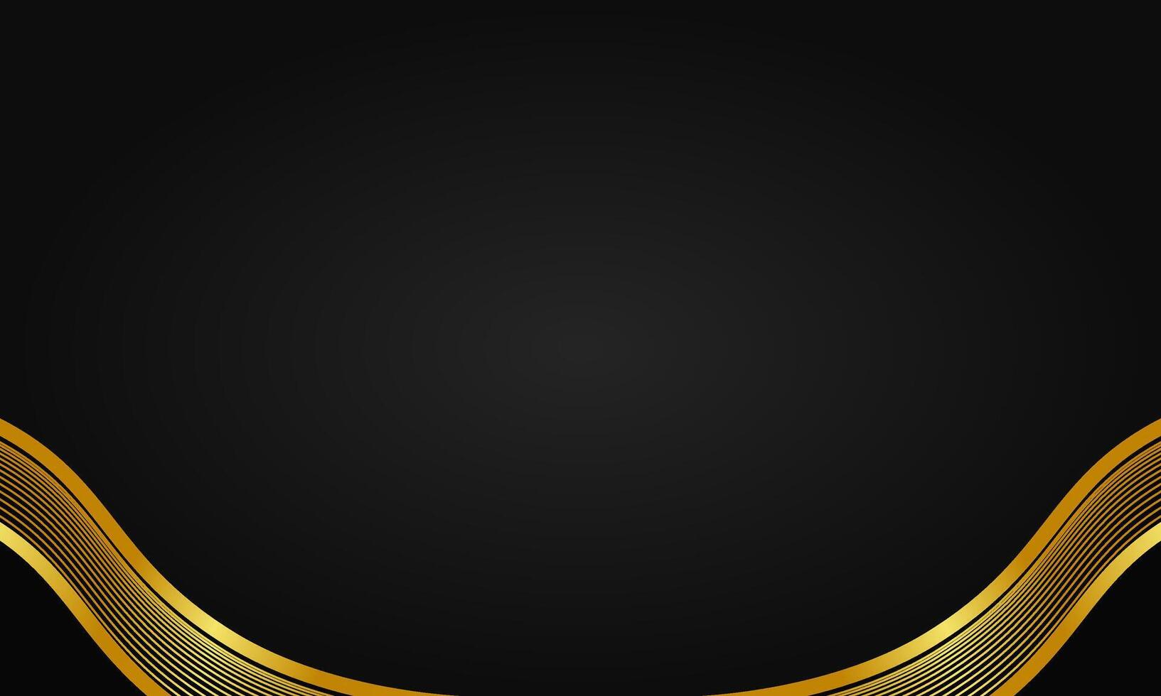 Luxury aesthetic abstract background with symmetrical golden wave frame on black vector