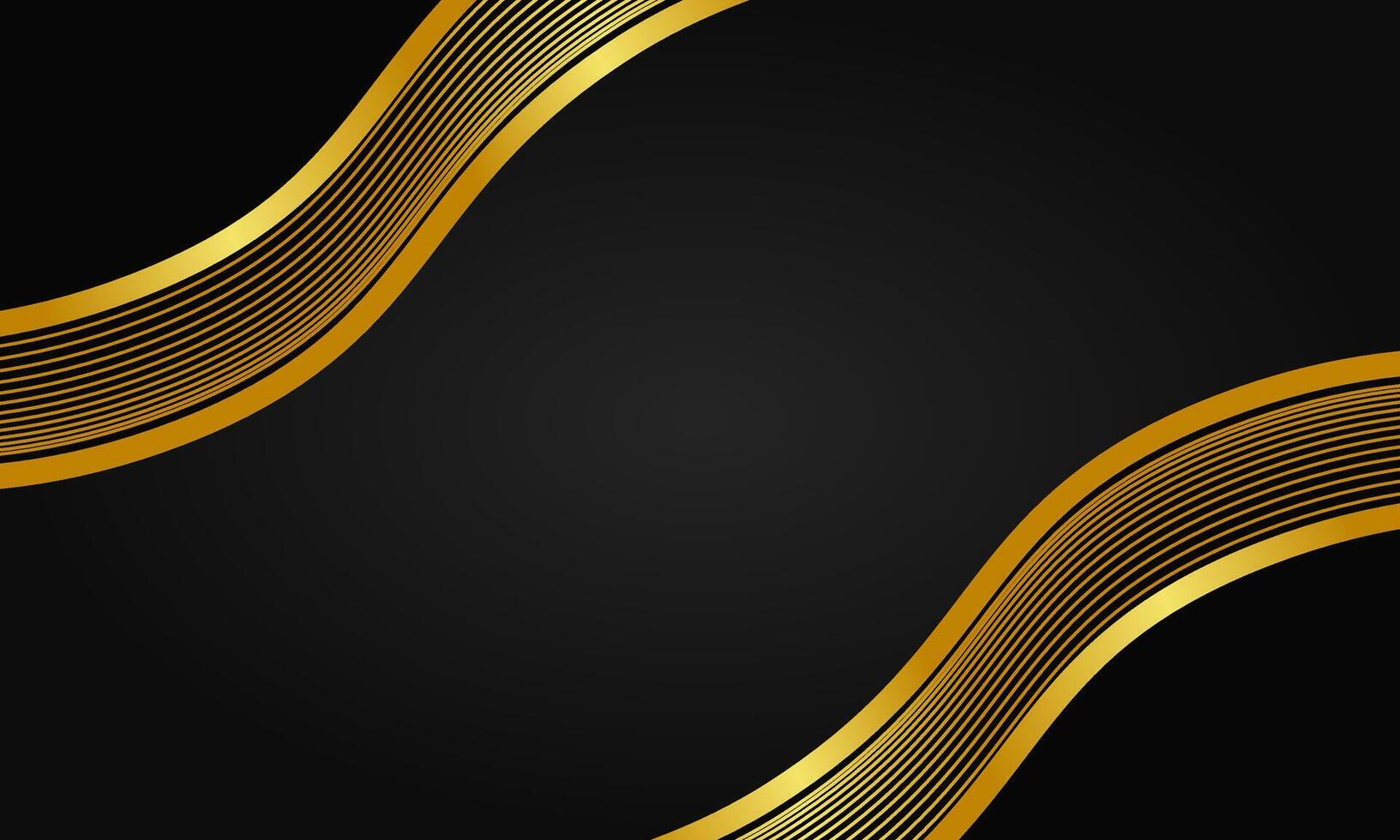 Elegant luxury aesthetic abstract background with golden wavy lines on black vector