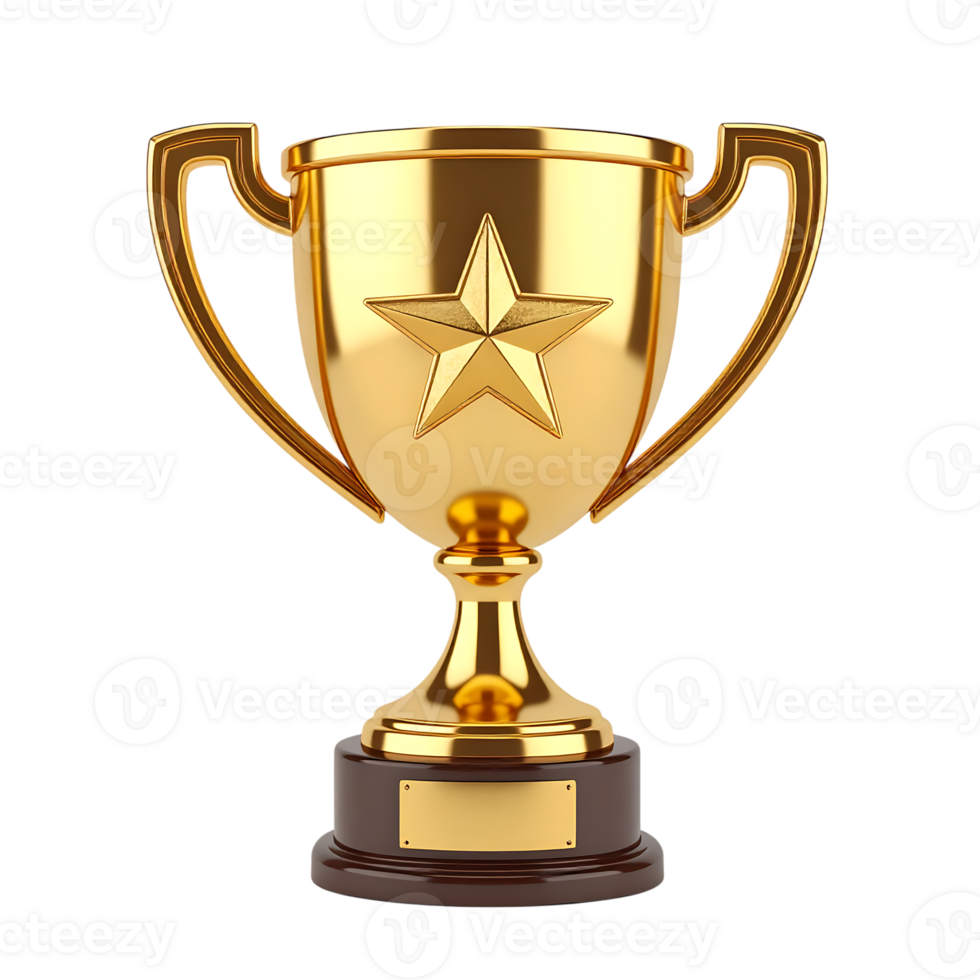 Golden trophy cup award achievement success celebration victory prize illustration on transparent background png