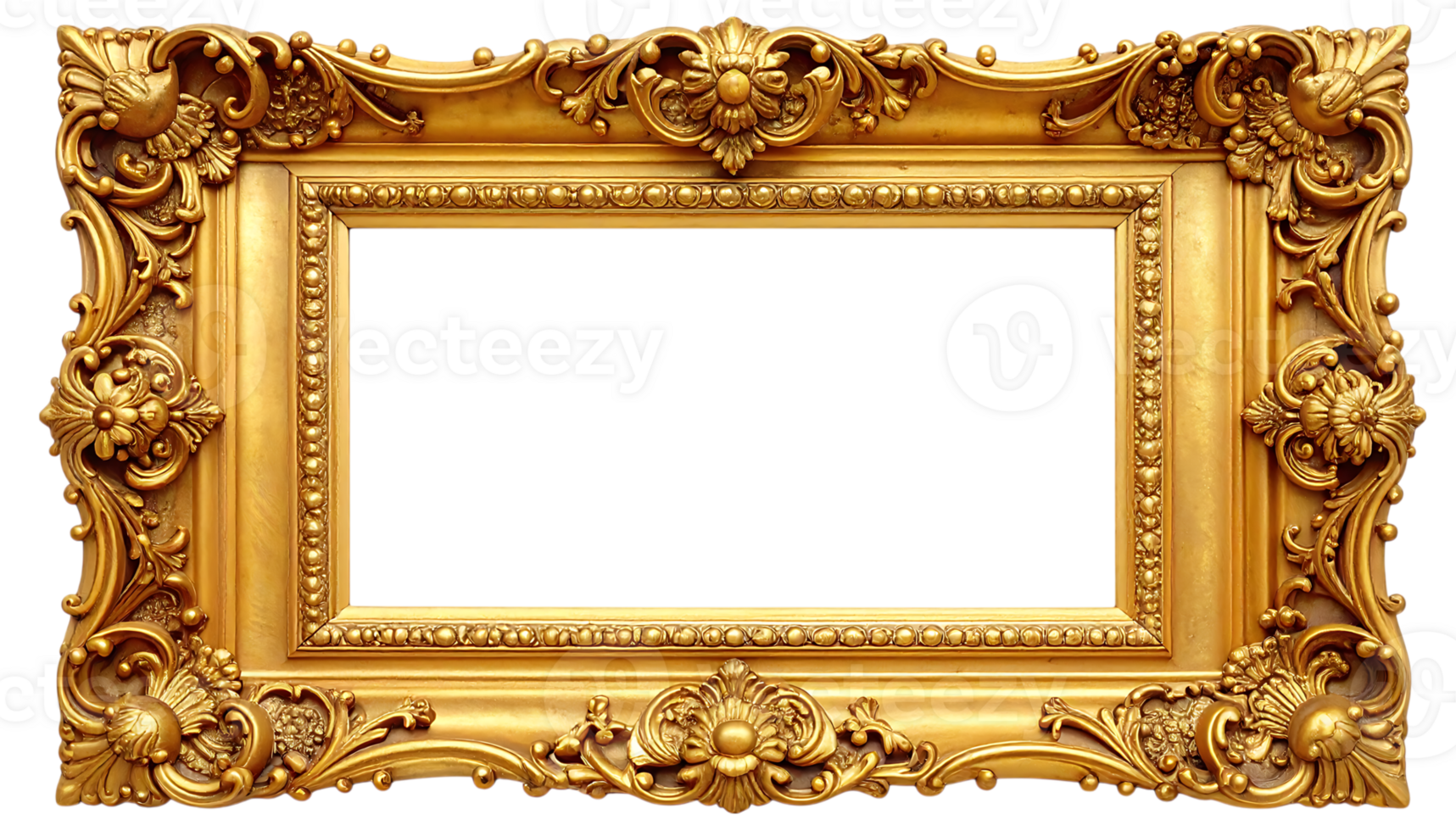 Ornate gold frame antique style decorative border vintage elegant luxury picture frame design on transparent background png