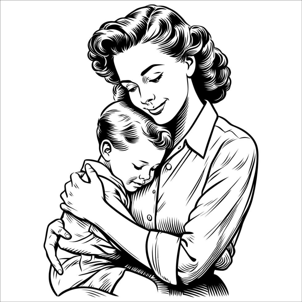 Vintage Family Portrait in Line Drawing vector