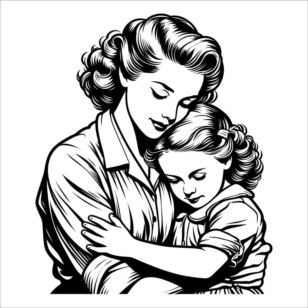 1940s Mothers Love Line Art Scene vector