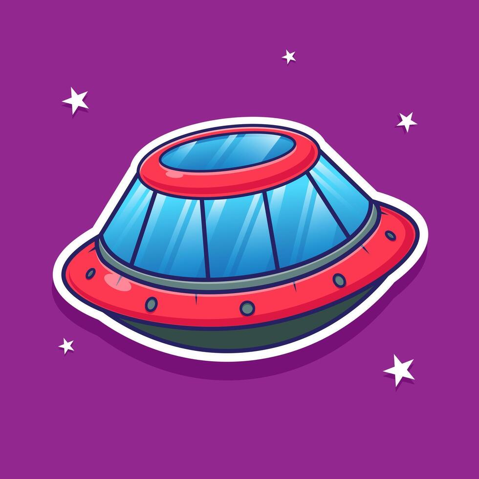 Drawn flying saucer illustration among the stars with simple graphic design idea concept inside vector