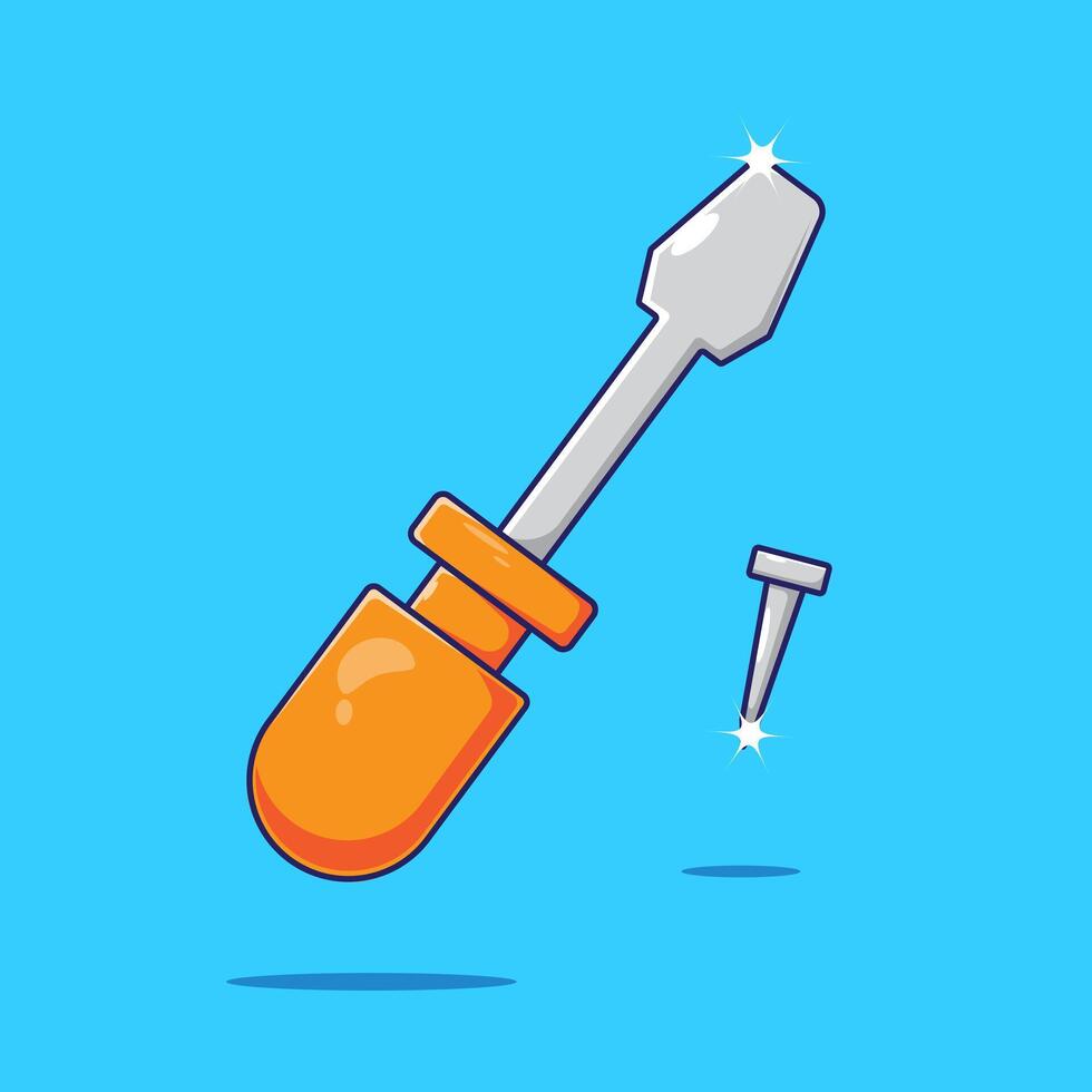 Orange professional screwdriver and screw metal tools construction repair illustration isolated with cute design and simple concept vector
