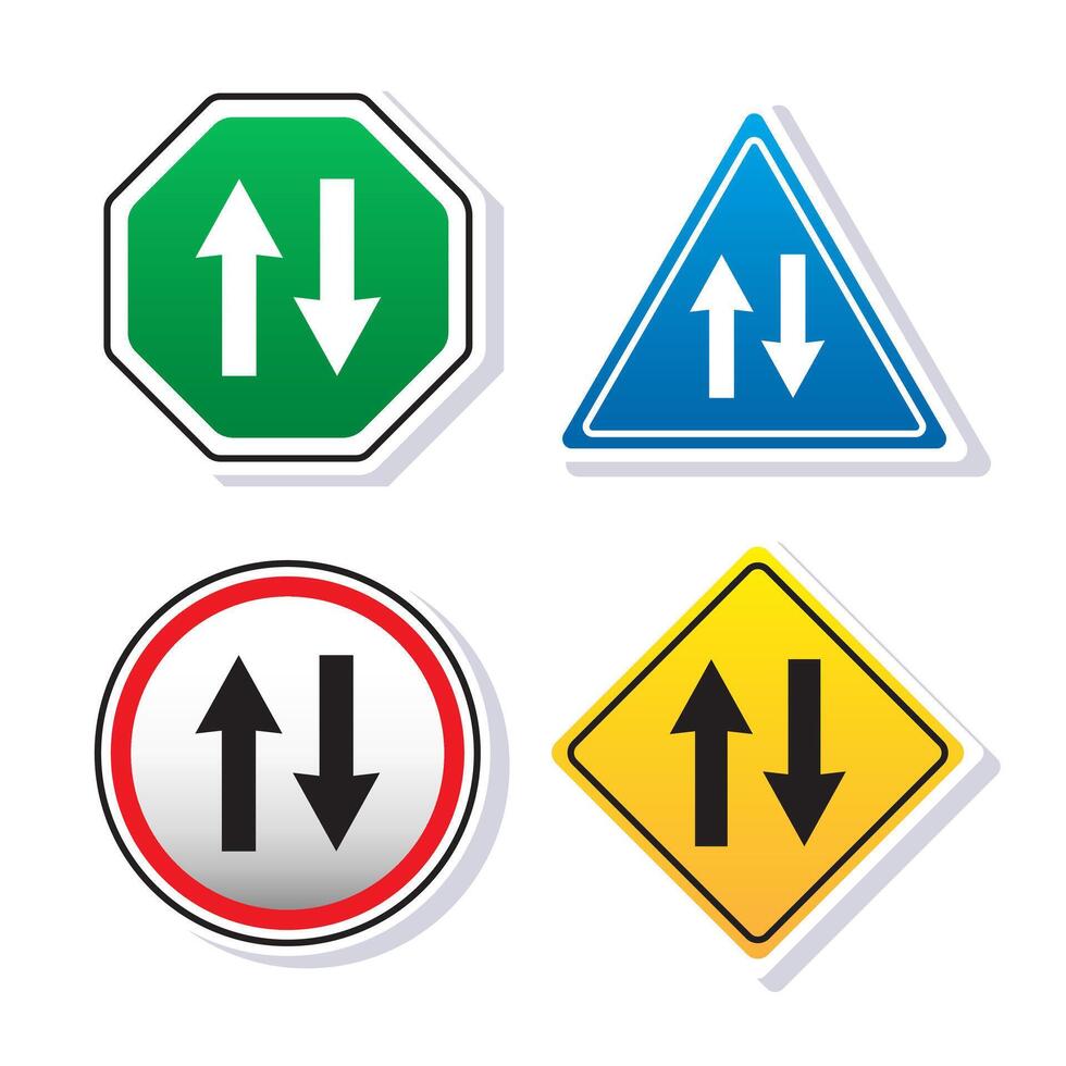 Two way road sign board illustration icon, sign, symbol isolated on white background. Street sign board information vector