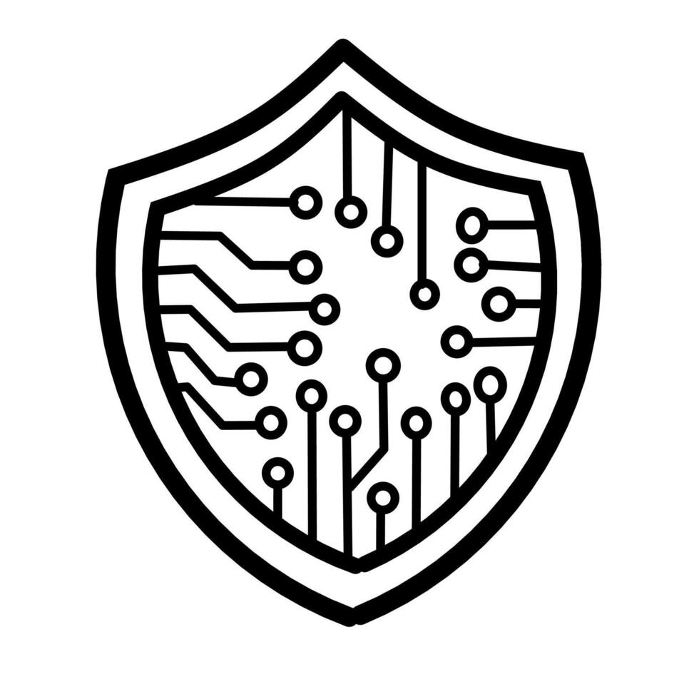 Simplified outline of a shield containing a stylized circuit board pattern Symbolizing digital security and technological protection vector