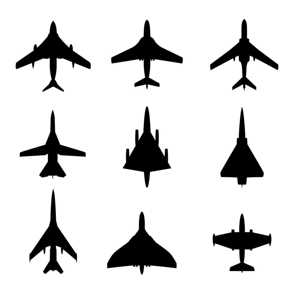 Military Aircrafts silhouettes isolated on white background illustration vector