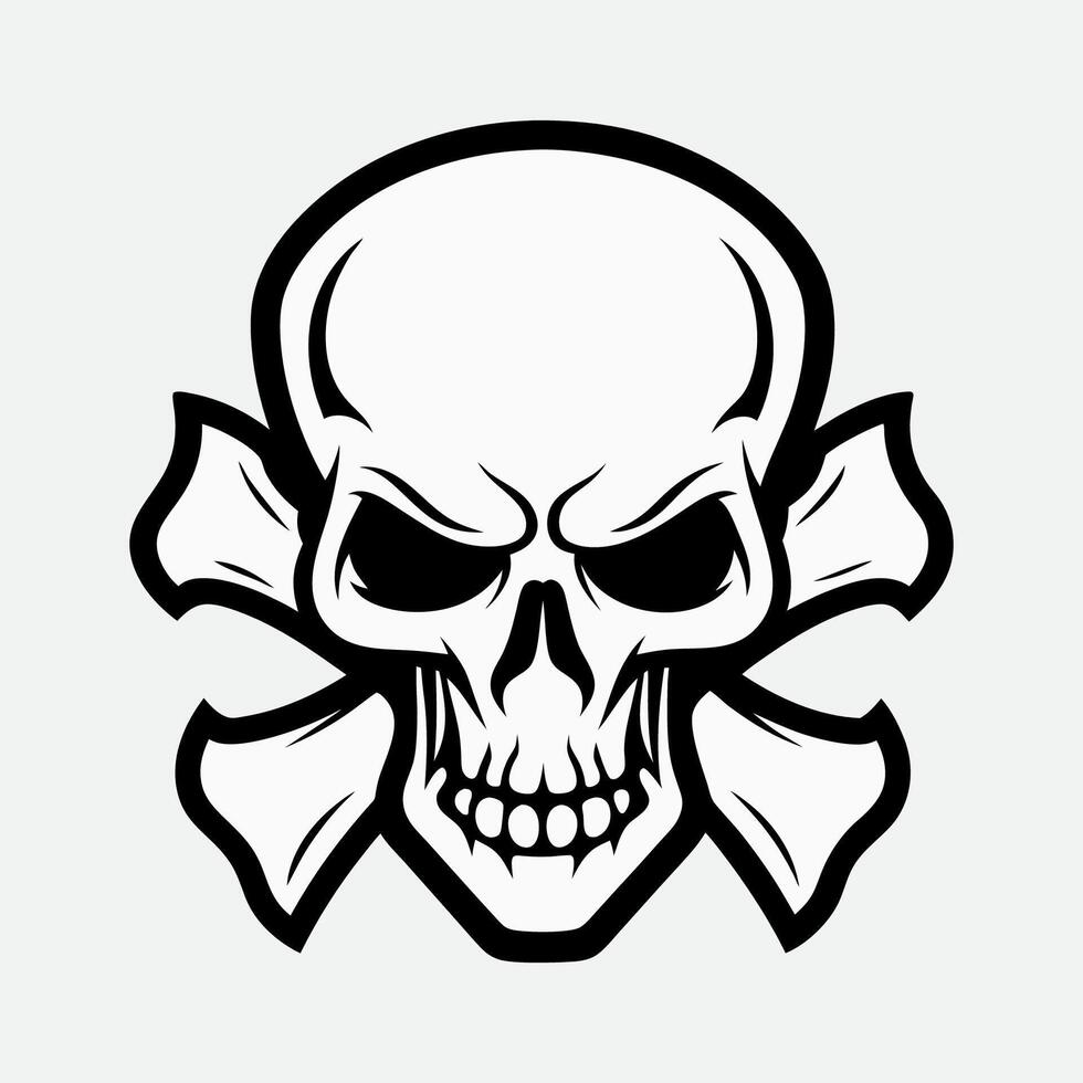 Black and white human skull with a lower jaw vector