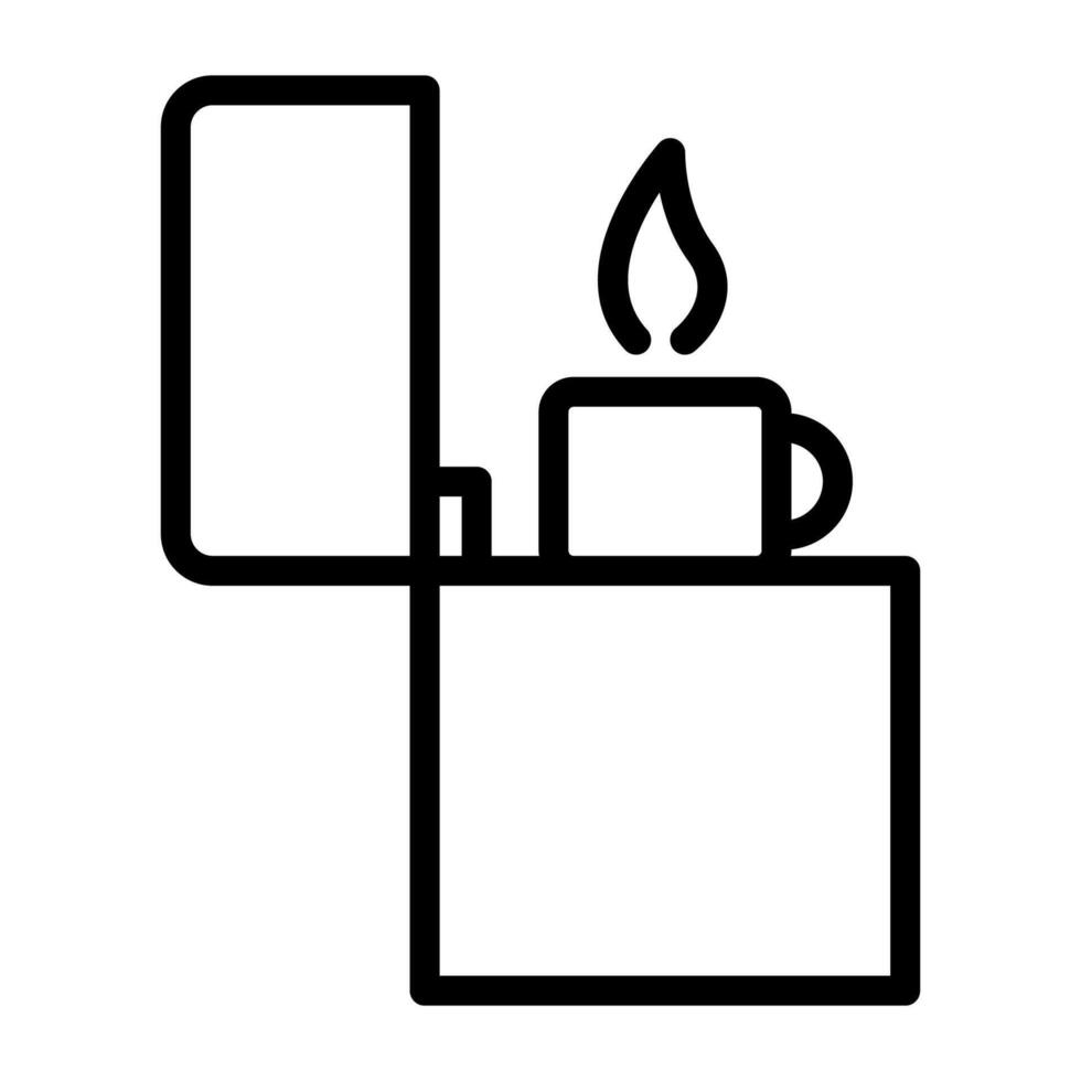Gas lighter icon in line style. A black and white line drawing of a lighter vector