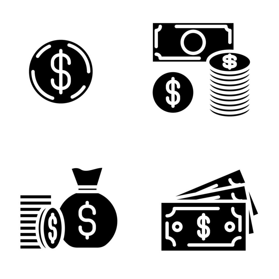 Money and coins icon set vector