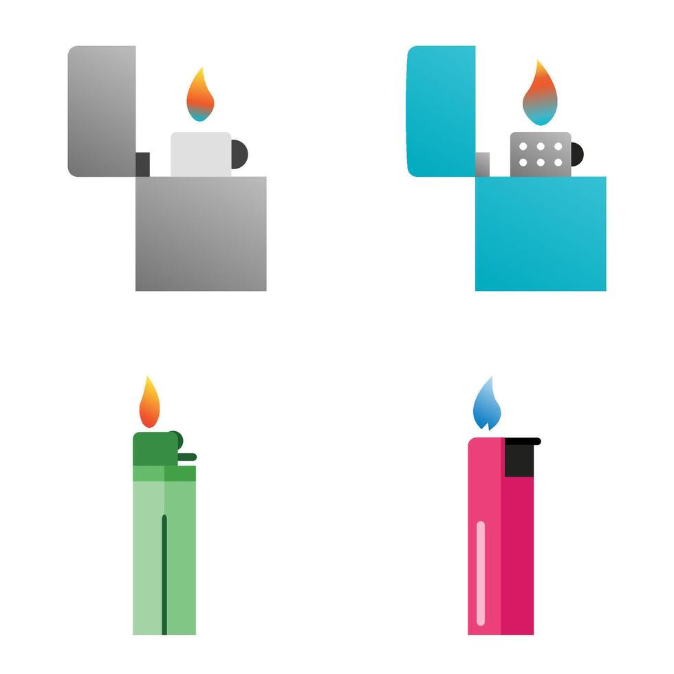 Four different colored lighters on a white background. Gas lighter icon vector