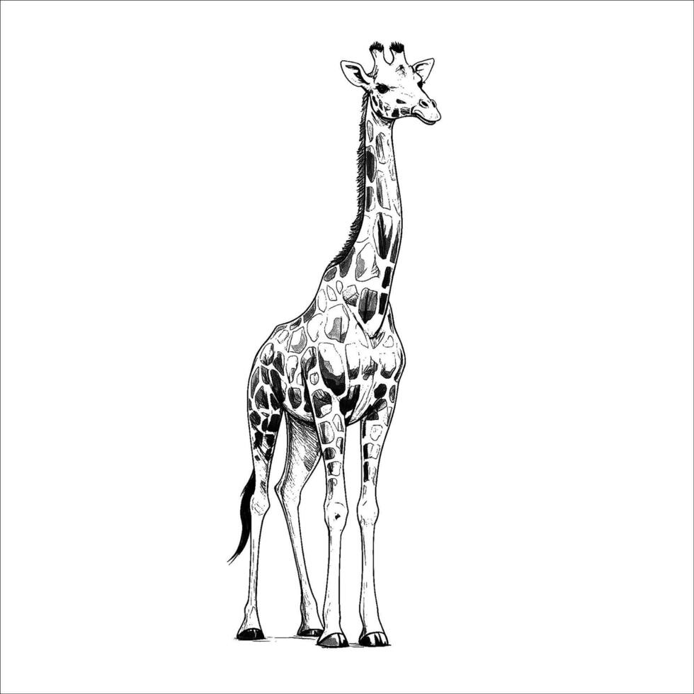 A black and white drawing of a giraffe vector