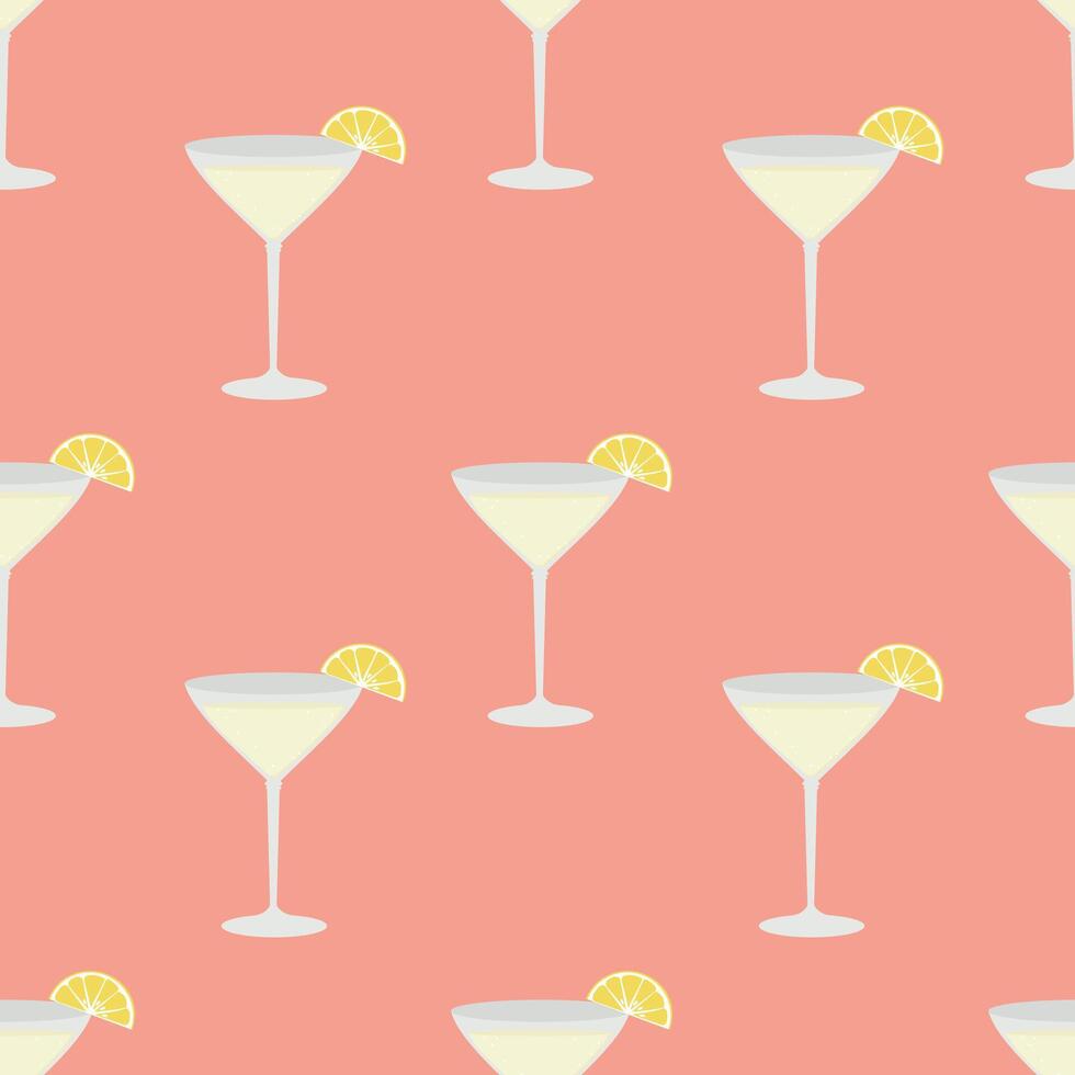 Image of lemon cocktail on pink background in flat style. Seamless pattern. . vector