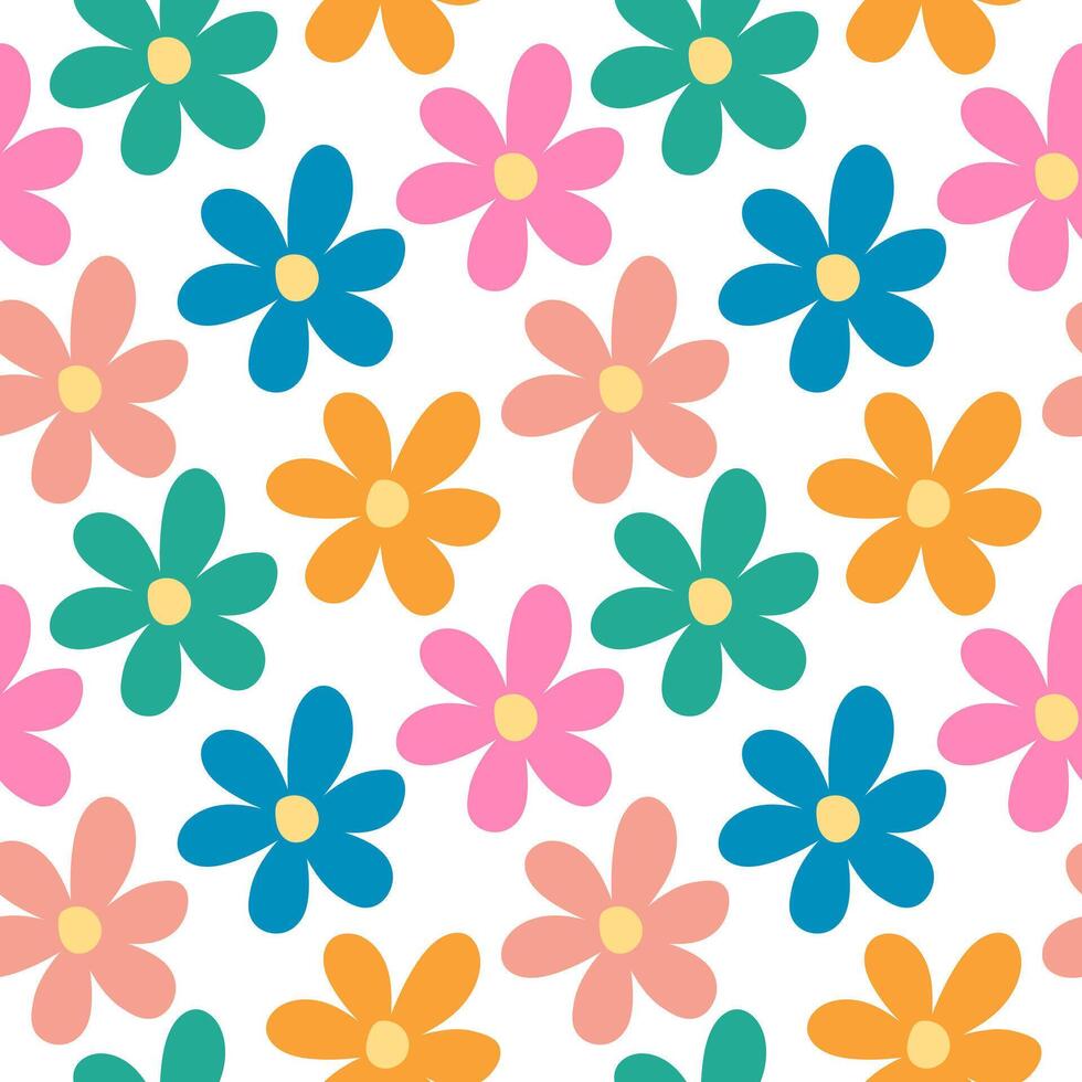 Trendy 70 s style floral pattern with winding daisy flowers. Vintage. Retro . vector
