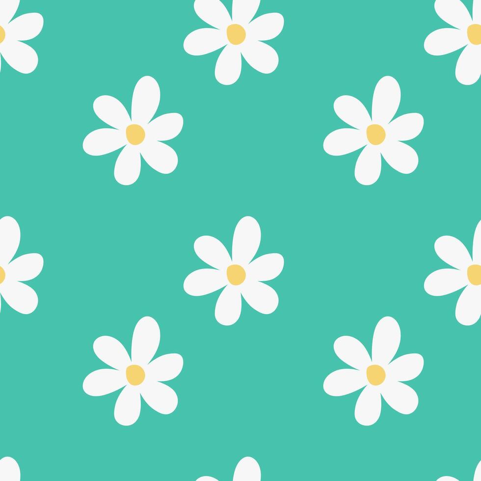Floral pattern in 70's style with groovy daisies. Retro flowers. Naive design. 70's style. vector