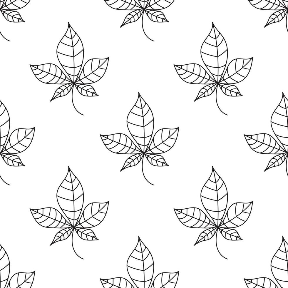 Chestnut leaves outline seamless pattern. Autumn or spring leaves in doodle style. foliage outline on white background. vector