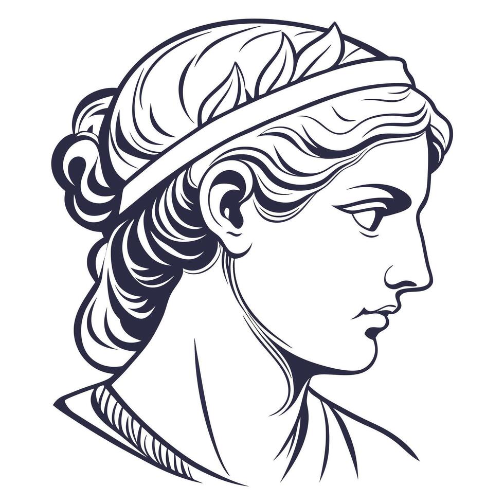 drawing of greek goddess artemis diana with laurel wreath hairstyle vector