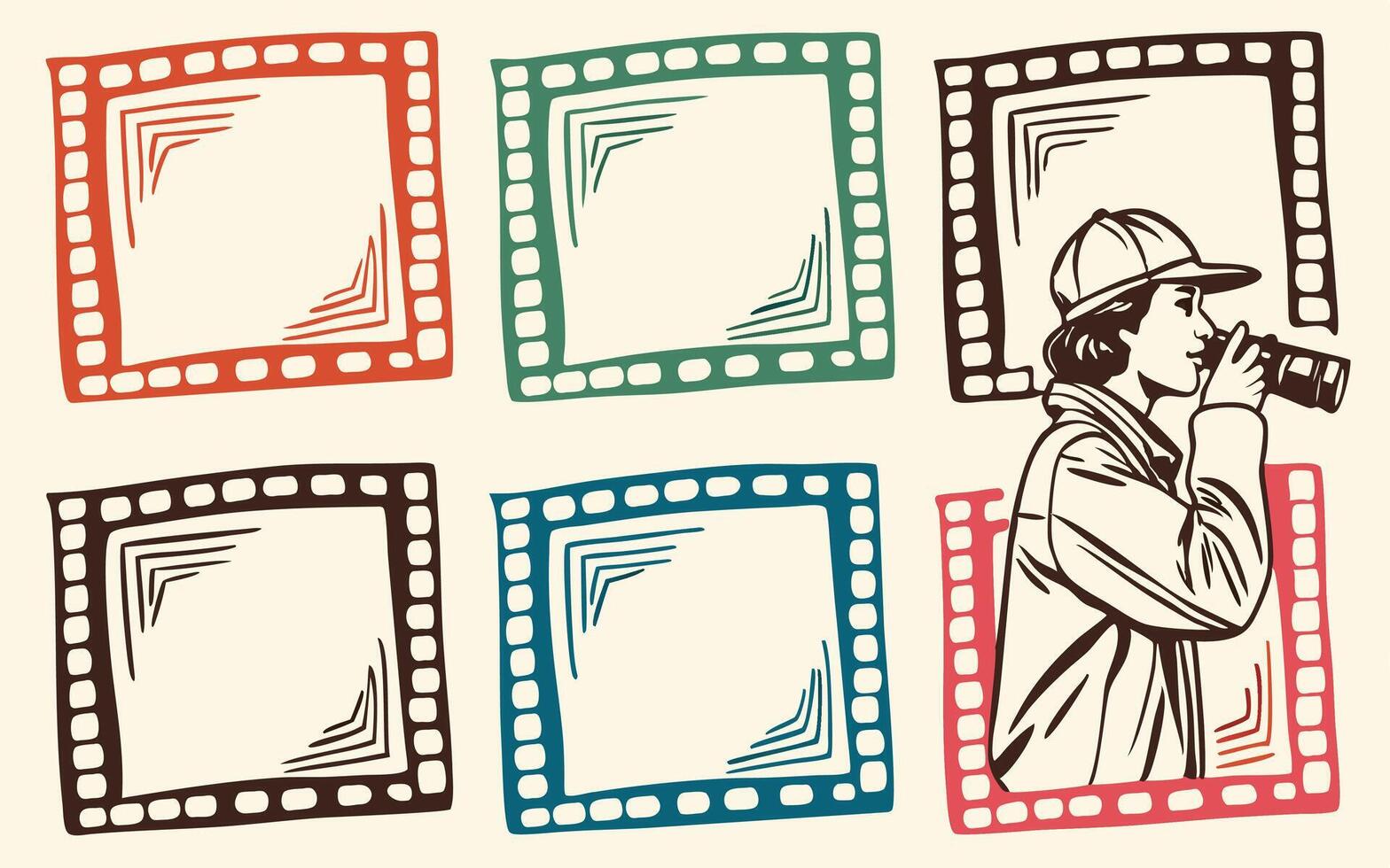 Retro film strip frames with photographer illustration graphic design vector
